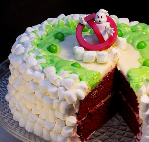 Red velvet Ghostbusters cake