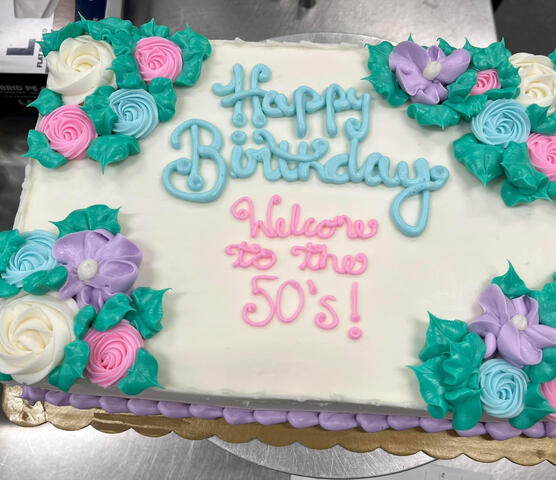Floral 50th sheet cake