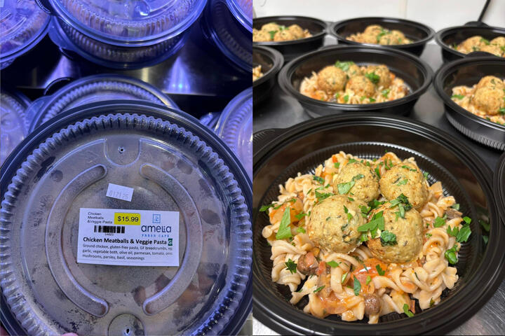 Gluten free chicken meatballs and veggie pasta